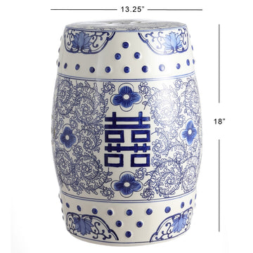 Double Happiness 18" Chinoiserie Ceramic Drum Garden Stool - JONATHAN Y